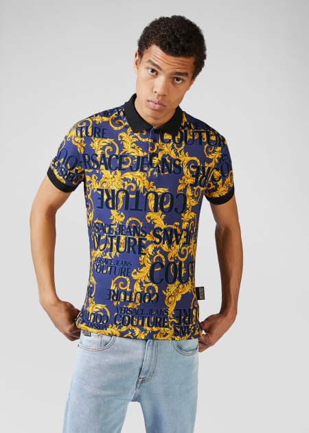 Versace Logo Baroque Print Piké Herr - 631048IFT